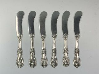 6 Reed & Barton Sterling Silver Francis I Flat Handle Butter Spreader Knives