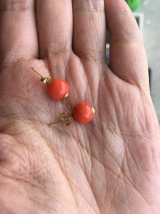 Antique Old Natural Red Coral Earrings 333 8k Gold Other Coral Turquoise Jewelry