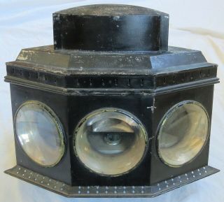 Triple Burner Whale Oil Carriage Lamp/headlight? Beveled Glass Old Vtg Antique