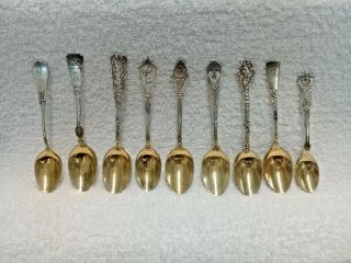 9 Antique Gorham Sterling Silver Demitasses Spoons With Gold Wash Bowls