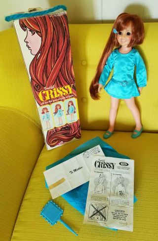 Mib Perfect Vtg 60s Ideal Grow Hair Crissy Doll Orig Aqua Clothes Shoes Papers,
