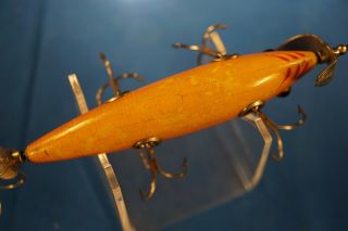 VINTAGE HEDDON DOWAGIAC MINNOW 150 CUP RIG 1913 GE HPGM MARKED PROPS RAINBOW FN 4