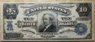 $10 " Tombstone " Rare Middle Grade Silver Certificate 1908 Vernon / Treat Fr 302