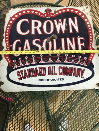 Rare Vintage Red Crown Gasoline Porcelain Double Sided Sign 4