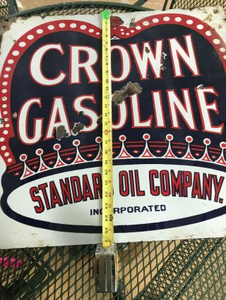 Rare Vintage Red Crown Gasoline Porcelain Double Sided Sign 5