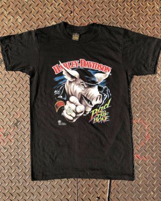 Vintage 1987 3d Emblem Hog Harley Davidson Promo 50/50 Bad Bone 80s T Shirt Rare