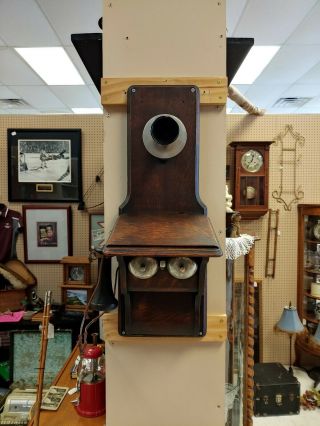 Antique Oak Stromberg Carlson Early Fiddleback Wall Telephone -