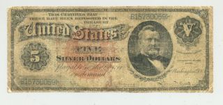 $5 Series 1886 Silver Dollar Back Silver Certificate Rare Fr.  261
