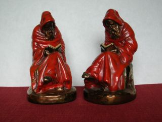 Bronze Red Robed Monks Reading - Book Ends 1900 - 1920s Vintage 2