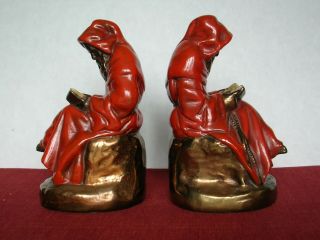 Bronze Red Robed Monks Reading - Book Ends 1900 - 1920s Vintage 5