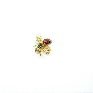 Vintage 14k Yellow Gold And Ruby Emerald Sapphire Bumble Bee Pin/pendant/brooch