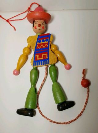 Vintage Wood Pull String Jumping Jack Puppet Tyrolean Folk Art Austria 8 "