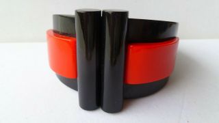 French Designer Impressive Deco Red/black Resin/galalith Clamper Bracelet