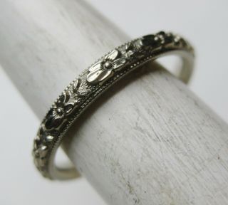 Vintage 18k White Gold Lohengrin Art Deco Floral Wedding Band Ring 3g