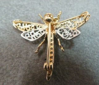 Vtg 14K Solid Gold Diamond Dragonfly Brooch Pin Fly Insect 4
