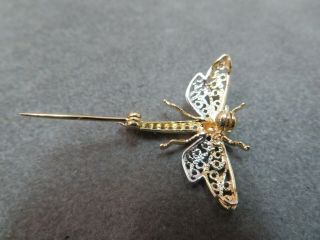 Vtg 14K Solid Gold Diamond Dragonfly Brooch Pin Fly Insect 5