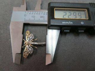 Vtg 14K Solid Gold Diamond Dragonfly Brooch Pin Fly Insect 7