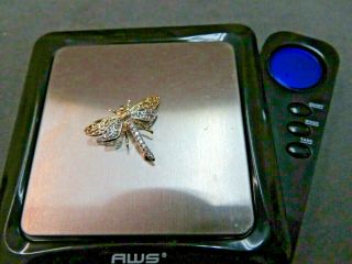 Vtg 14K Solid Gold Diamond Dragonfly Brooch Pin Fly Insect 8