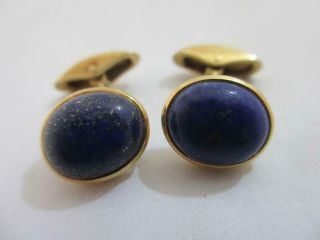 Lapis Lazuli 18k Gold Cufflinks Vintage C1970.  Tbj07143