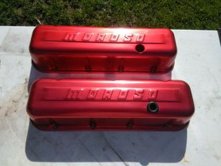Vintage Anodized Red Moroso Aluminum Tall Valve Covers Bbc Bb Chevy Htf
