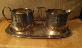 Sterling Silver Creamer Sugar Bowl Tray Set 12.  8 Ounces Vintage Se Jw Eagle Mono