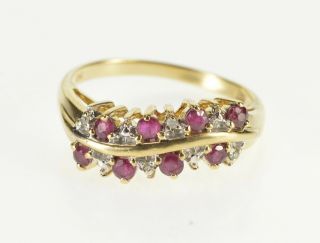10k Diamond Accent Ruby Inset Wavy Band Ring Size 7 Yellow Gold 56