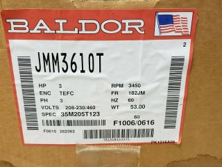 Baldor Jmm3610t 208 - 230/460v Motor,  3hp,  3phase - Rare & Fast Ship