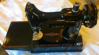 Vintage 1957 Singer 221 Featherweight Sewing Machine,  Case,  Table & Accessories
