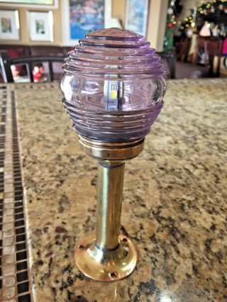 Old Perko Beehive Stern Light,  Chris Craft,  Hacker.  Rewired Led 8 " Violet Glass