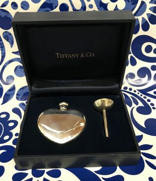 Tiffany & Co.  Sterling Silver Heart Shaped Perfume Bottle W/ Funnel /tiffany Bx