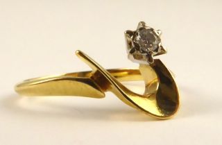 Vintage 18ct Gold Modernist Designed Ring With Diamond Size L Layby