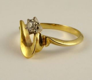 Vintage 18ct Gold Modernist Designed Ring with Diamond Size L LAYBY 3
