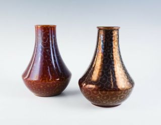 Antique Pair Art Nouveau English Ashby Guild Red Sicard Style Pottery Vases