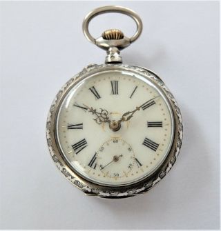 1890 Silver Cased Cylinder Pocket Watch / Fob Watch In Order