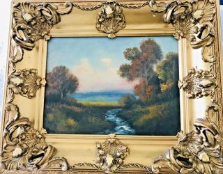 Stunning Antique Hudson River Signed Oil Painting In Gold Gilt Frame