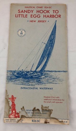 Vintage Nautical Map Chart Sandy Hook To Little Egg Harbor Nj Jan 1965 824 - Sc