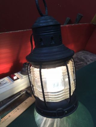 Antique Cast Iron Marine Lamp Lantern Electrified 2