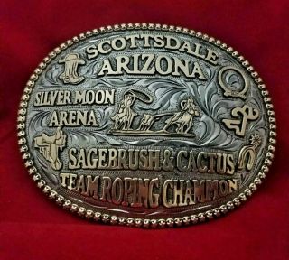 Rodeo Trophy Buckle Vintage Scottsdale Arizona Cowboy Calf Roping Champion 262