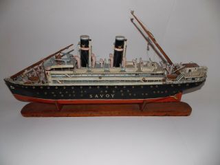 Antique Hand Crafted Model Steam Ship " The Savoy " With A Stand - 32 " Long