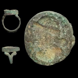 Very Rare Ancient Roman Bronze Bust Ring,  1st Century Ad