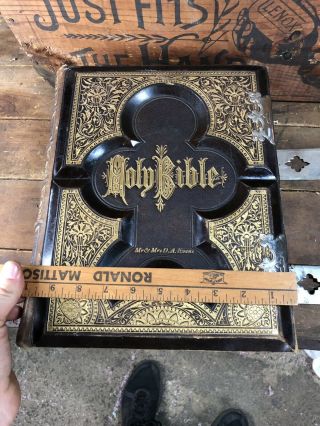 Antique 1800 ' s Catholic family Bible Bradley Garretson Clasps Gold Gilded 12
