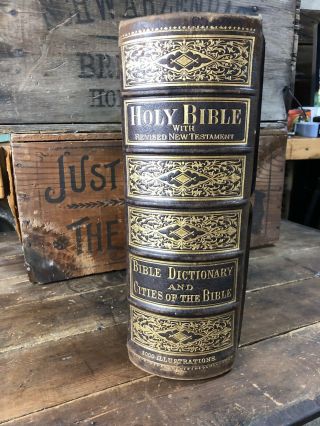 Antique 1800 ' s Catholic family Bible Bradley Garretson Clasps Gold Gilded 2