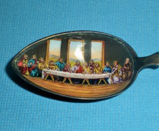 Exceptional Hand Painted Enamelled Pictorial Silver Spoon " The Last Supper "