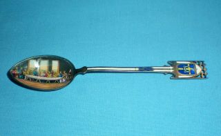 Exceptional Hand Painted Enamelled Pictorial Silver Spoon 