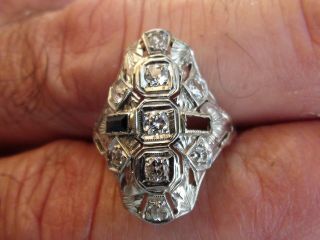 Antique Victorian 14k White Gold Diamond Filigree Sz.  4.  25 Approx.  60TCW 3
