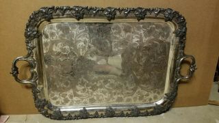 Victorian Silver - On - Copper Hvy Footed Serving Tray 30.  5 " X 19.  5 " Hand Chased