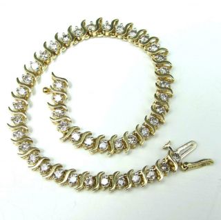 Vintage Estate 14k Yellow Gold 3 Ctw Diamond S Link 7.  25 " Tennis Bracelet 11.  7g