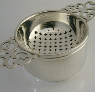 English Solid Sterling Silver Tea Strainer And Drip Bowl Stand 1963