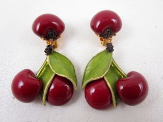 Absolutely Charming Cilea Of Paris France Resin Cherry Pendant Earrings