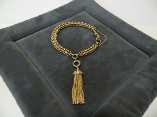 Antique Victorian Rose Gold Filled Pocket Watch Chain Bracelet Tassel Fob 7.  5 "